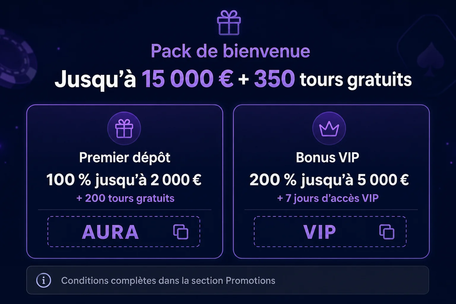 Pack de bienvenue SpinAura Casino