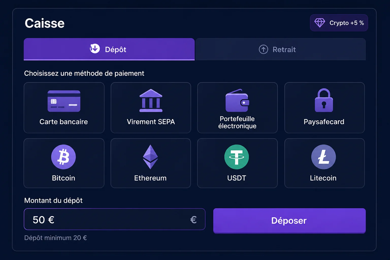 Méthodes de paiement de la caisse SpinAura Casino