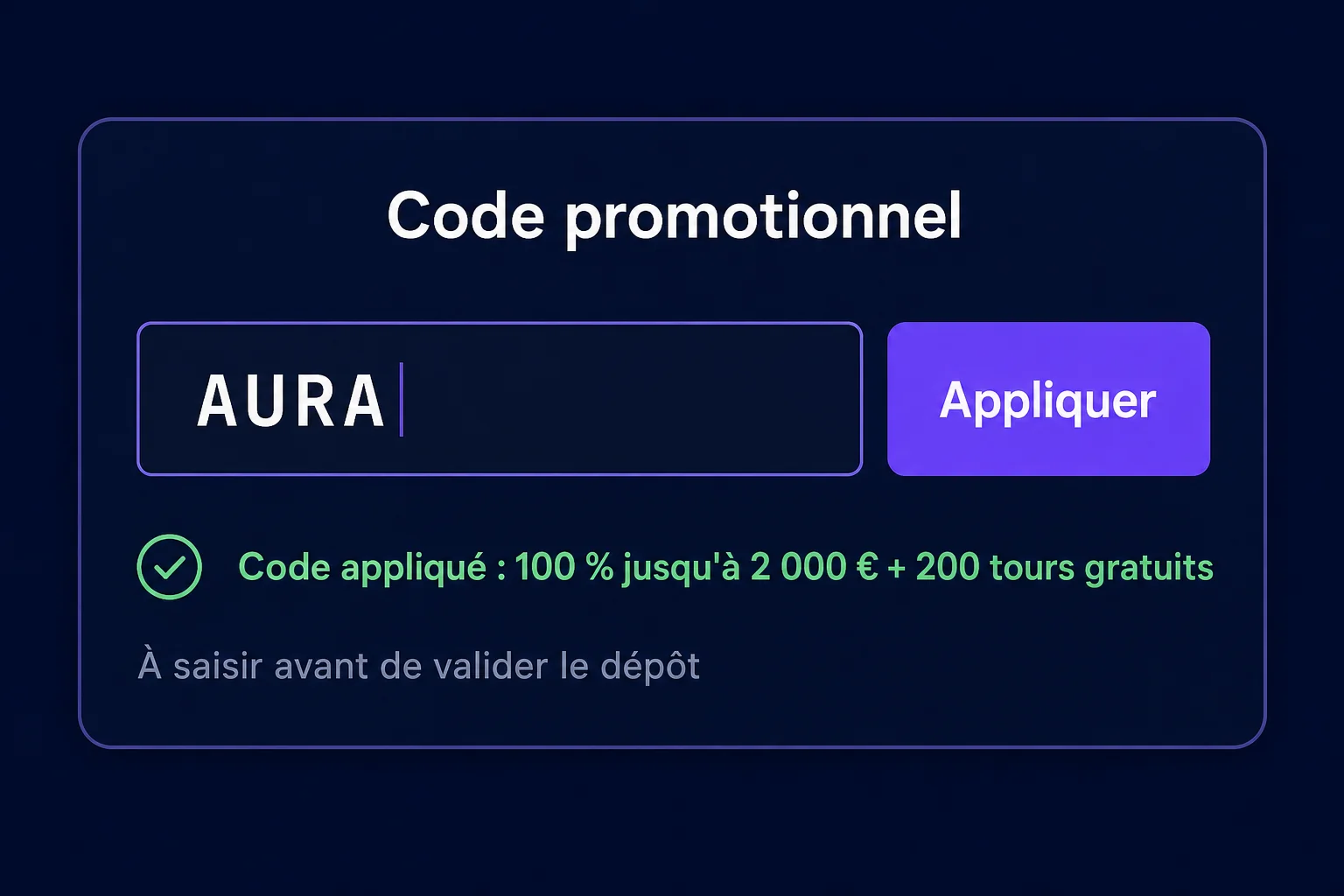 Champ de code promo SpinAura Casino
