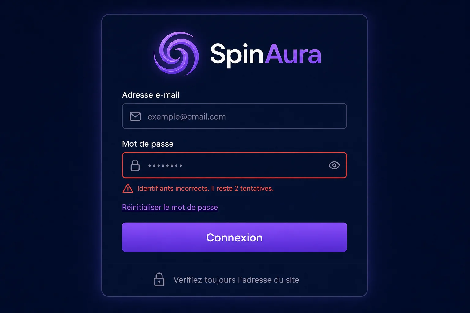 Message d'erreur lors de la connexion SpinAura