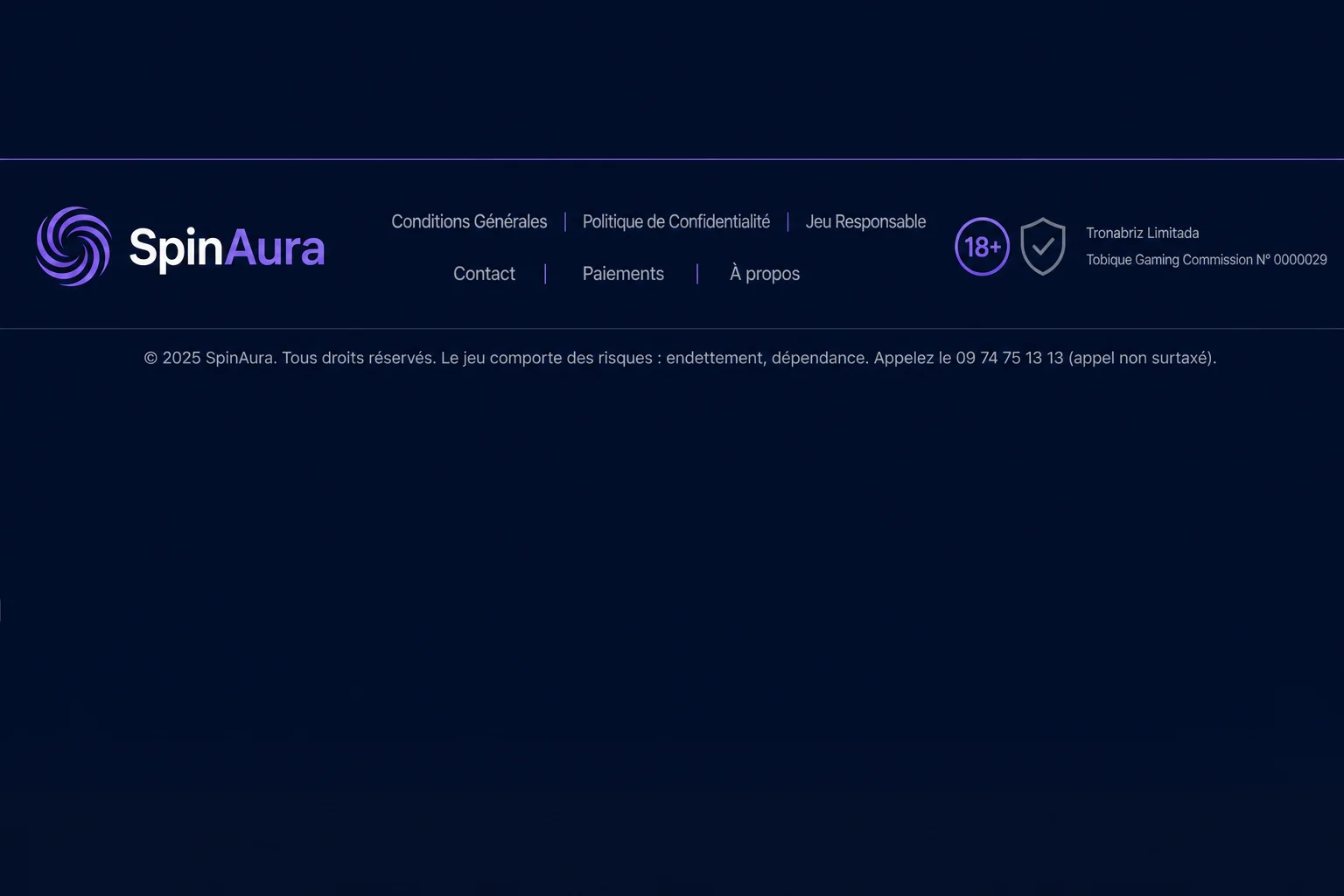 Vérification de l'opérateur et de la licence dans le pied de page SpinAura