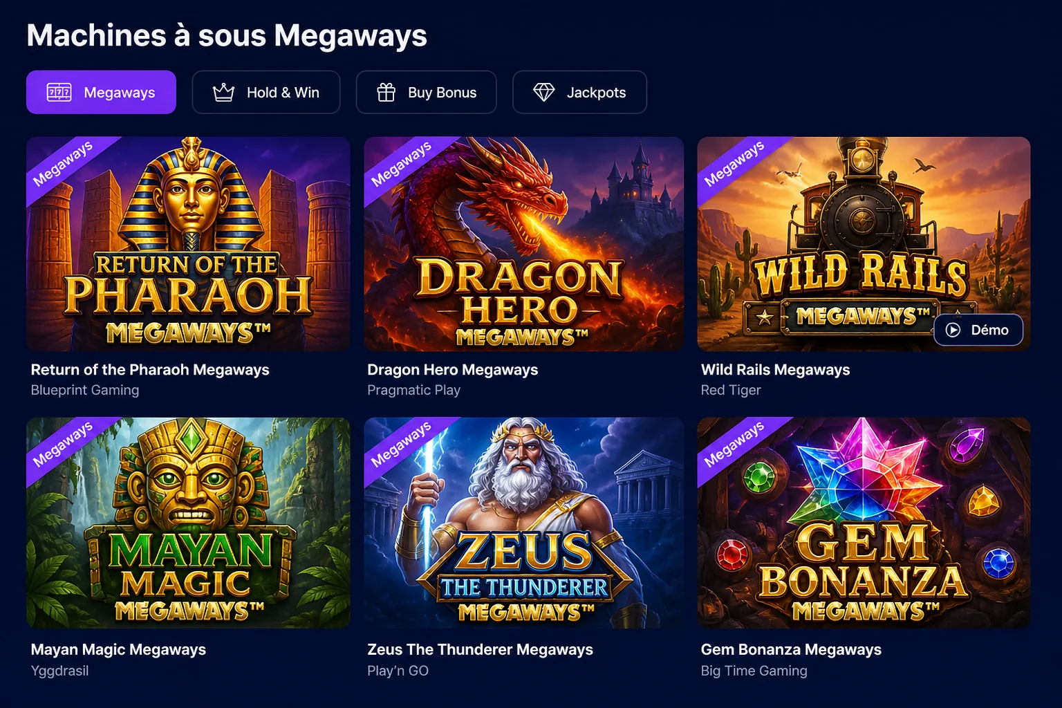 Slots Megaways sur SpinAura Casino