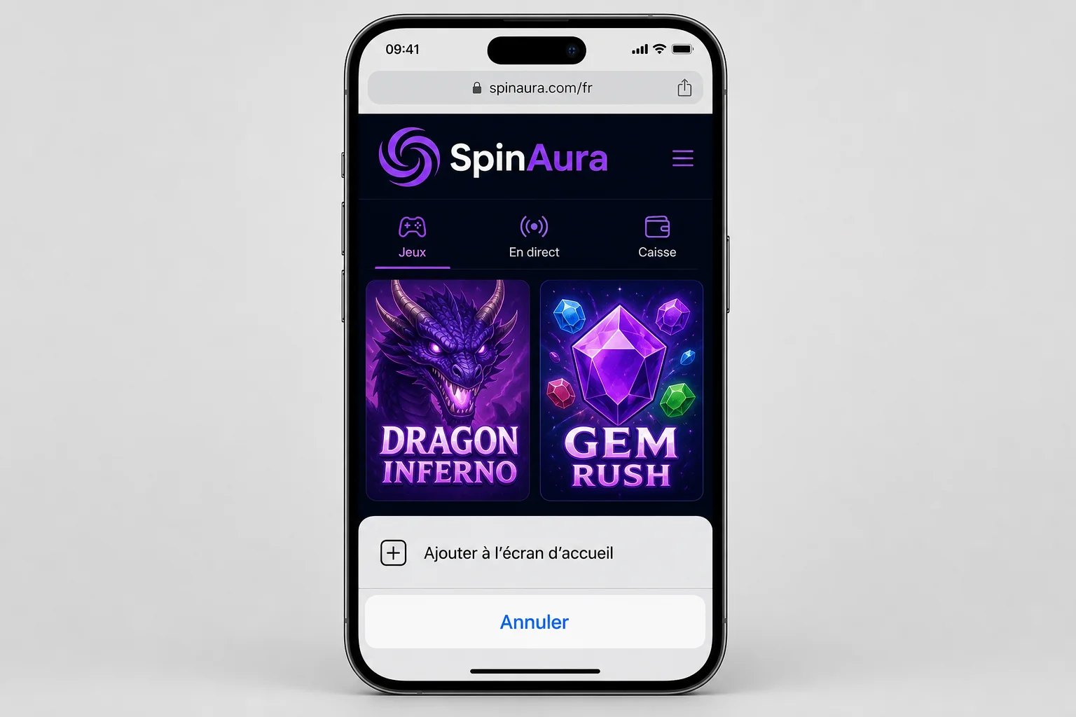 SpinAura Casino ouvert sur smartphone
