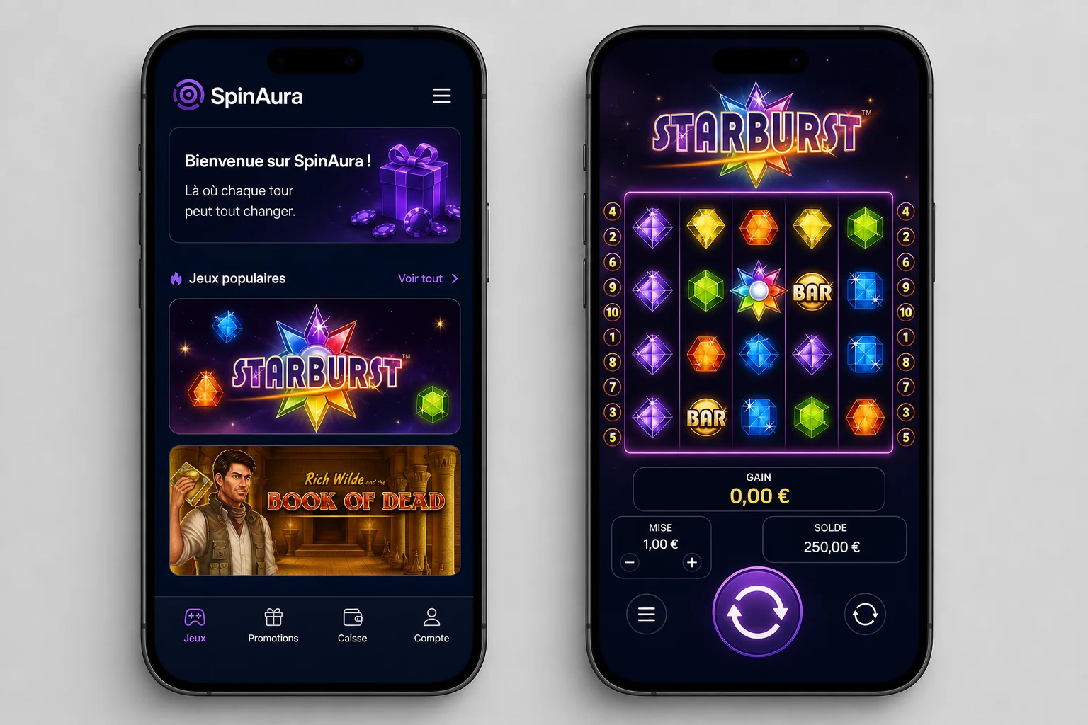 Version mobile responsive de SpinAura Casino
